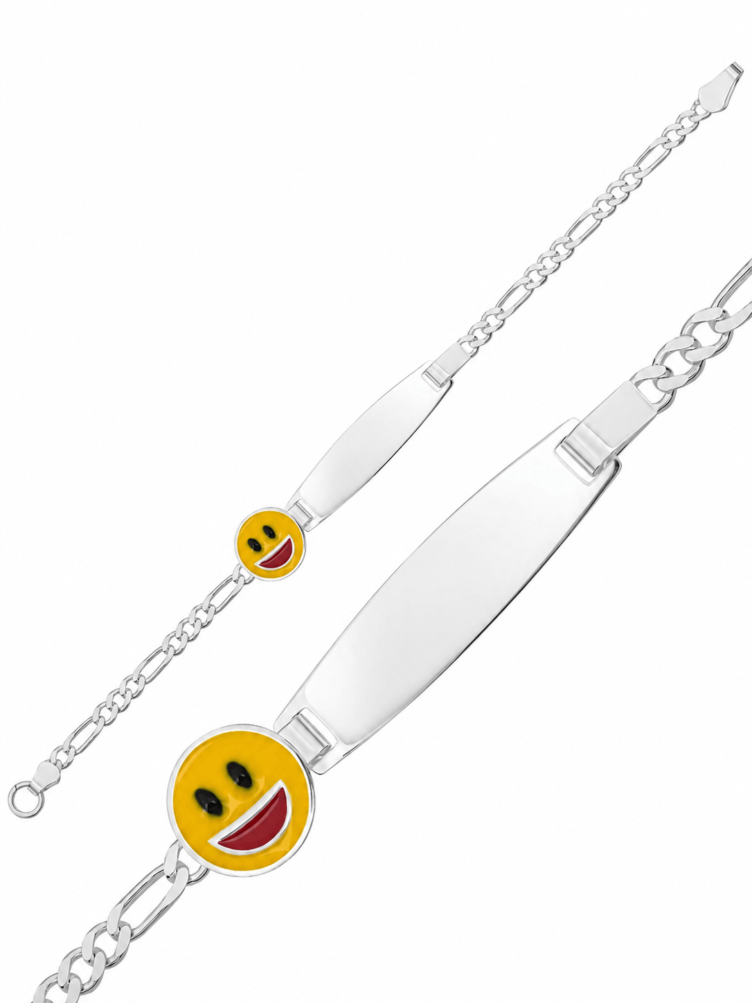 Gülen Emoji Detaylı 925 Ayar Gümüş Kişiye Özel Çocuk Künyesi